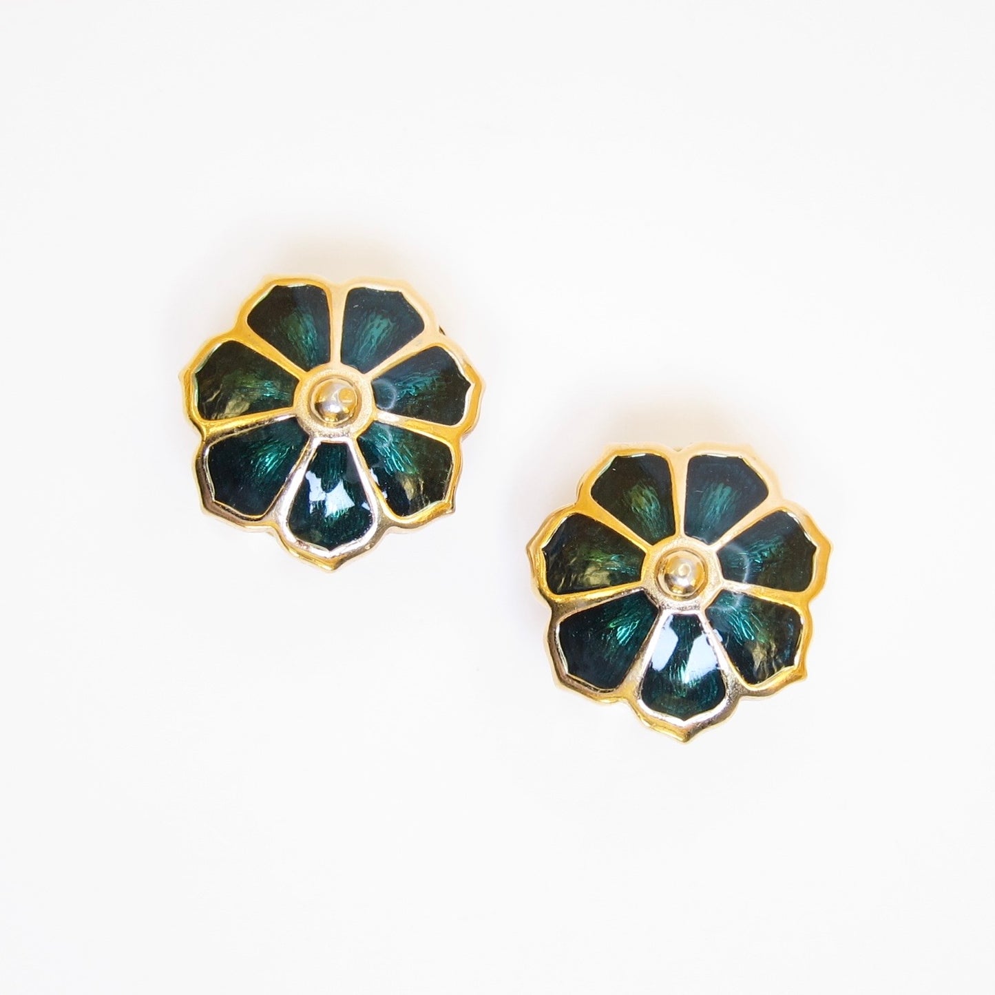 Burberry Vintage Flower Motif Green and Golden Clip-on Earrings