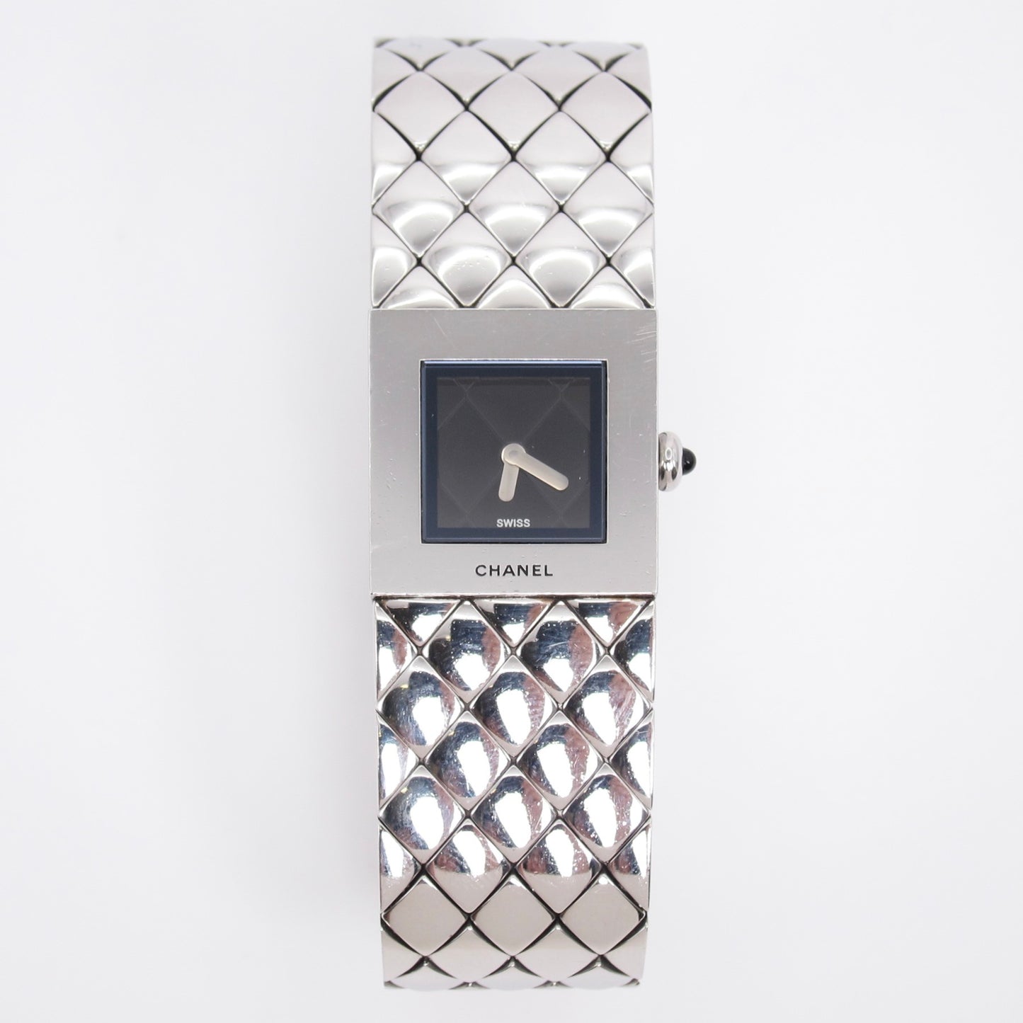 Chanel Vintage Matelasse Square Black Face Stainless Steel Watch