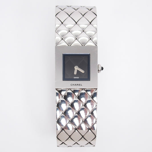 Chanel Vintage Matelasse Square Black Face Stainless Steel Watch