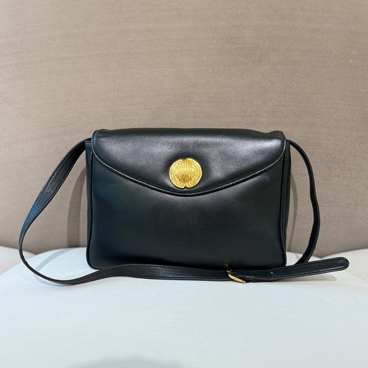 Givenchy Vintage Golden Buckle Black Leather Shoulder Bag