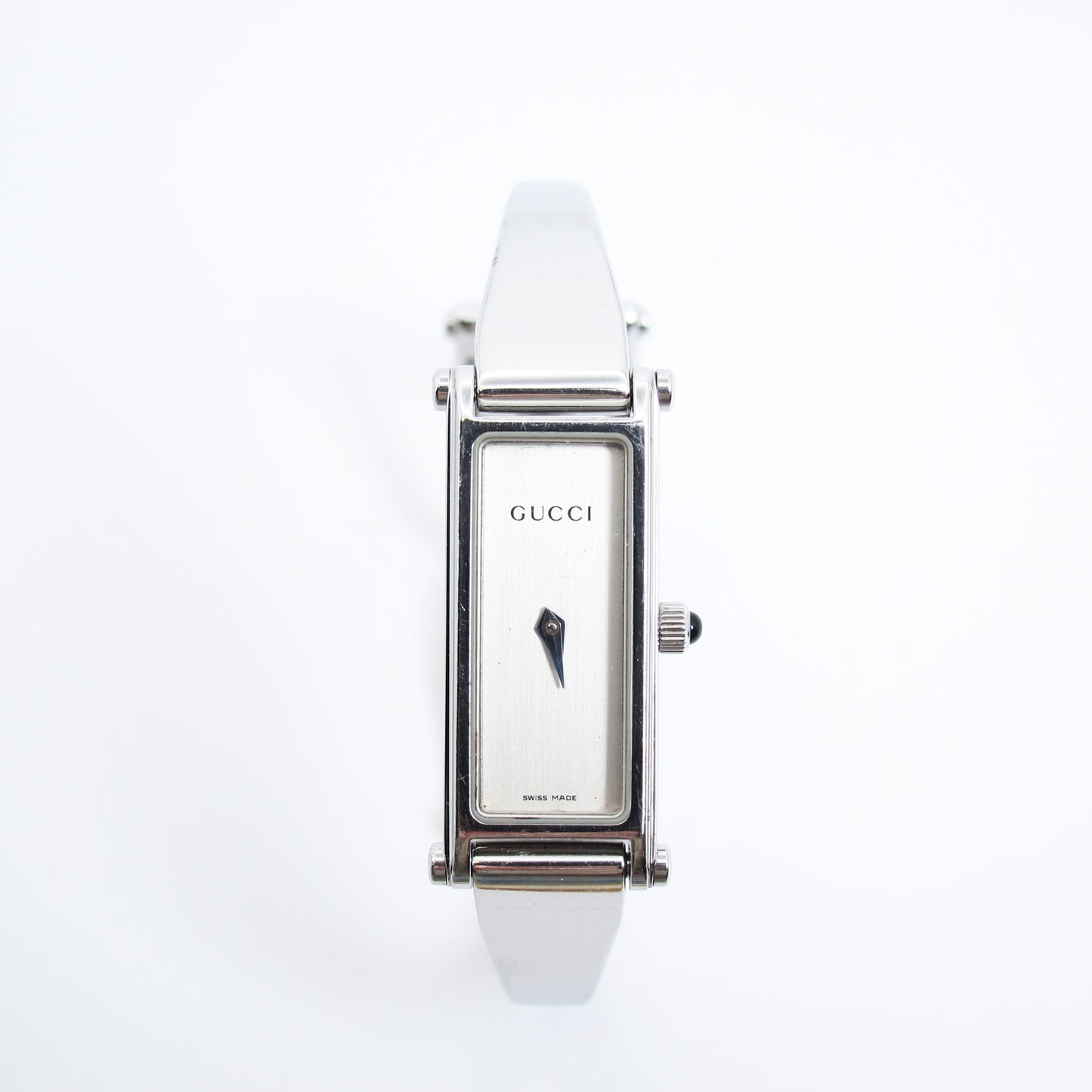 Gucci Vintage Rectangle White Face Silver Bangle Watch