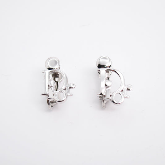 Christian Dior Vintage Dior Logo Silver Clip-on Earrings