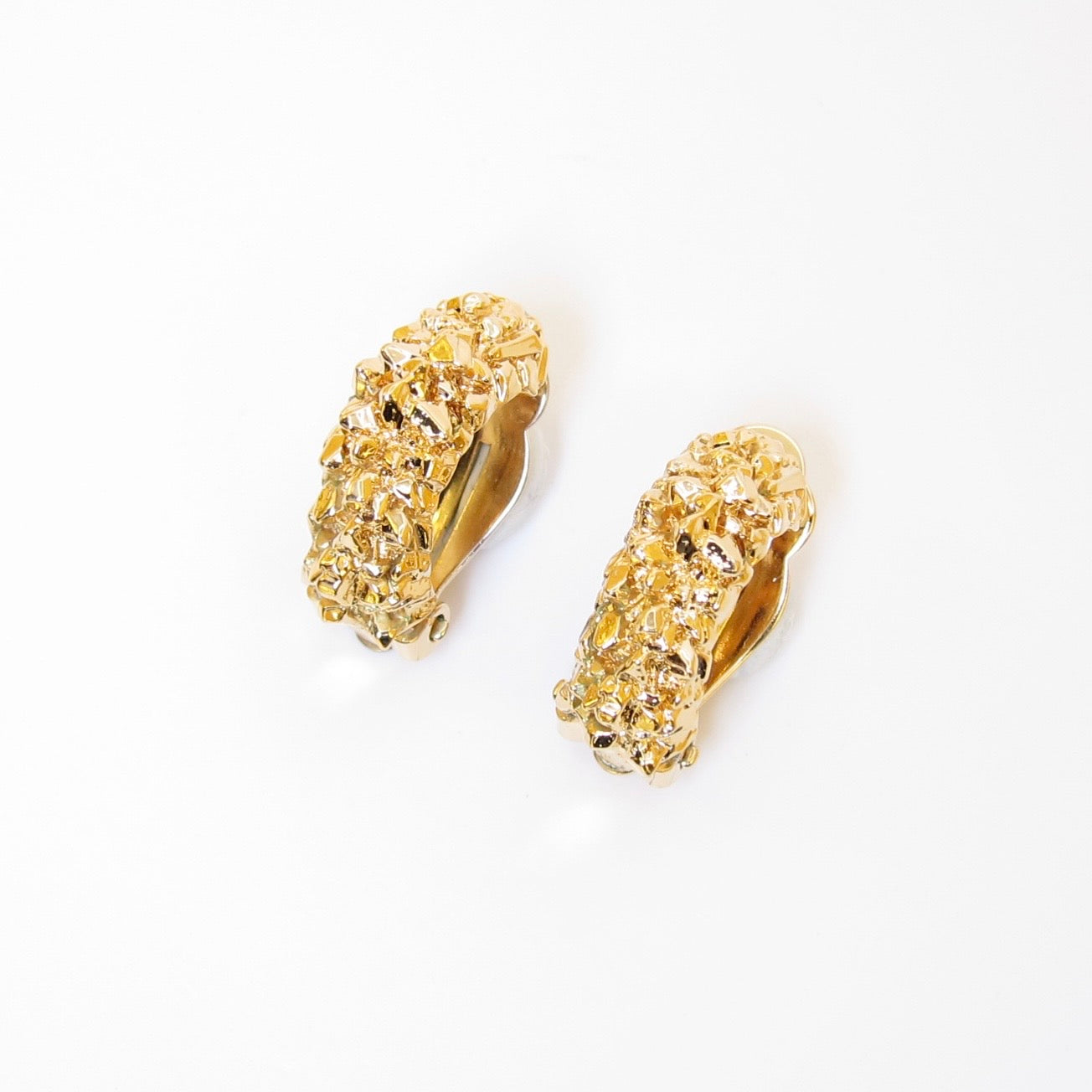 Nina Ricci Vintage Textured Nugget Golden Hoop Clip-on Earrings