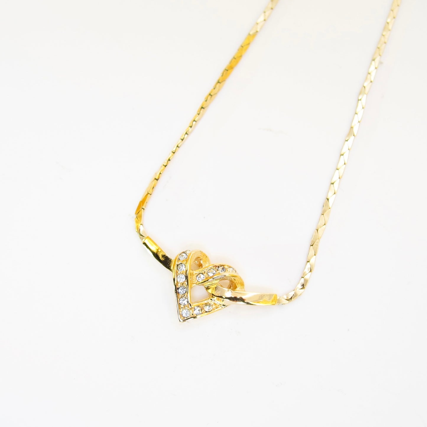 Christian Dior Vintage Heart Motif with Rhinestone Golden Necklace