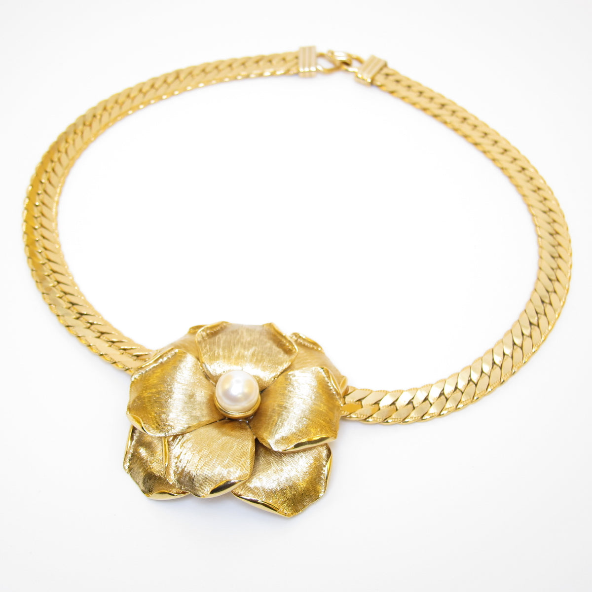 Balenciaga Vintage Flower Motif with Pearl Golden Necklace