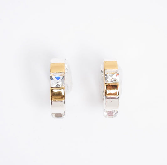 Monet Vintage Rhinestone Two Tone Earrings