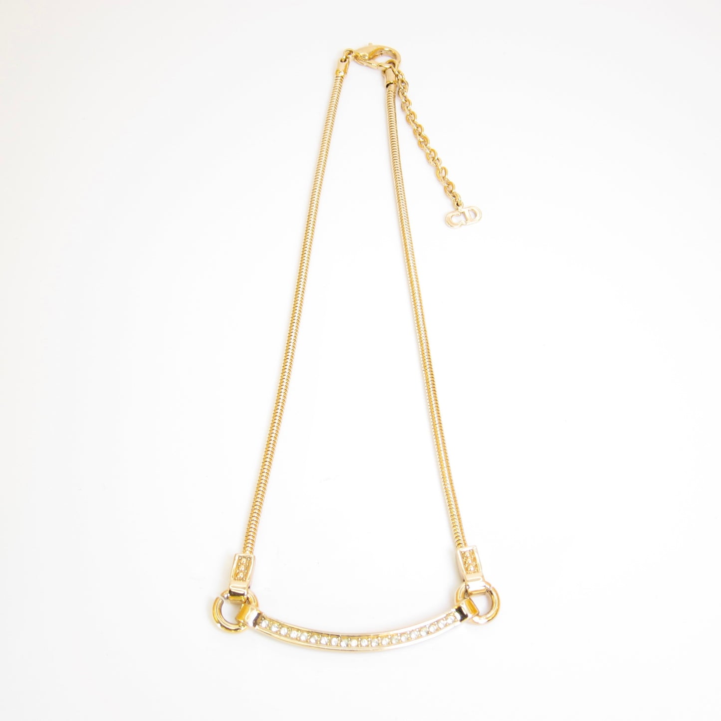 Christian Dior Vintage Stylish Rhinesteone Golden Necklace