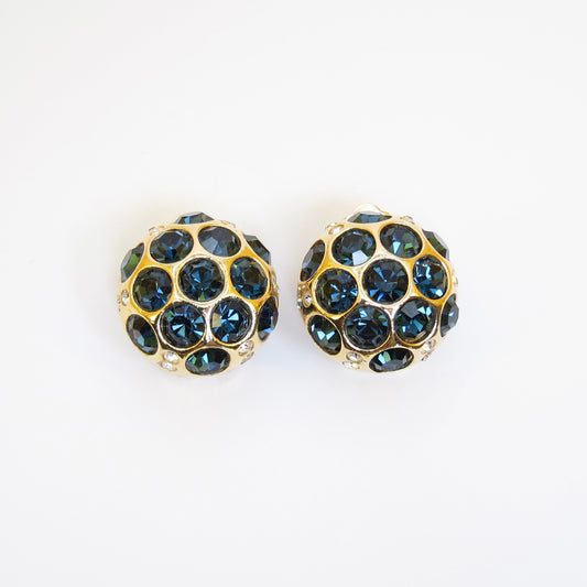 Christian Dior Vintage Blue Stone and Rhinestone Golden Clip-on Earrings
