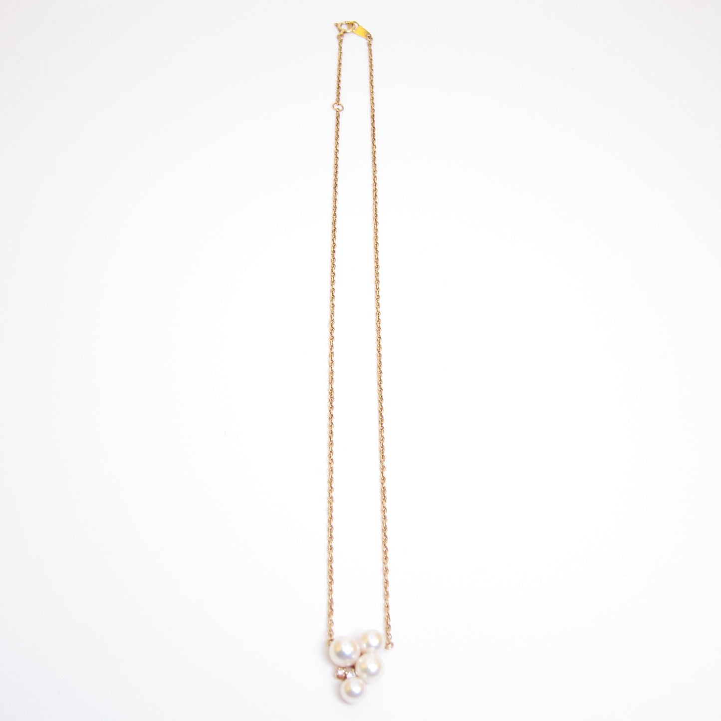 Tasaki Vintage 18K Gold Akoya Pearl and 0.04ct Diamond Necklace