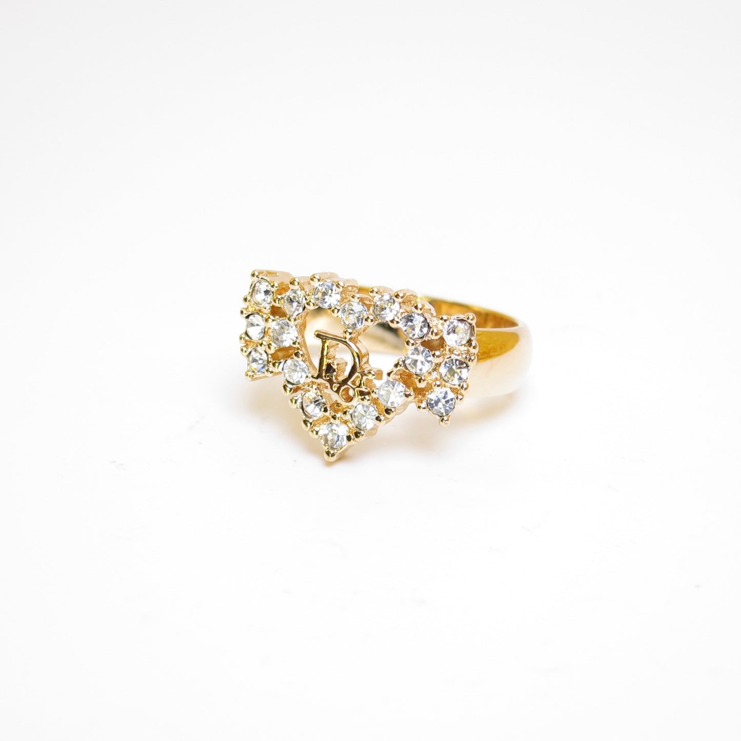 Christian Dior Vintage Dior Logo in Heart Ribbon Golden Ring