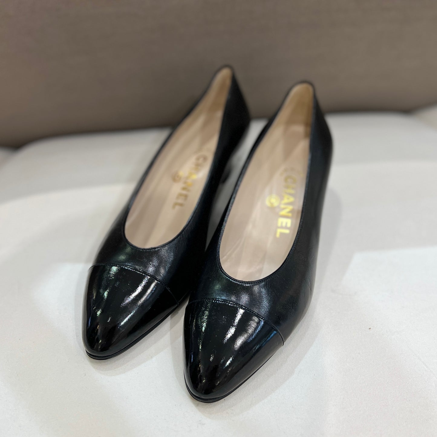 Chanel Vintage Black Leather Classic Pumps (Size 37.5)