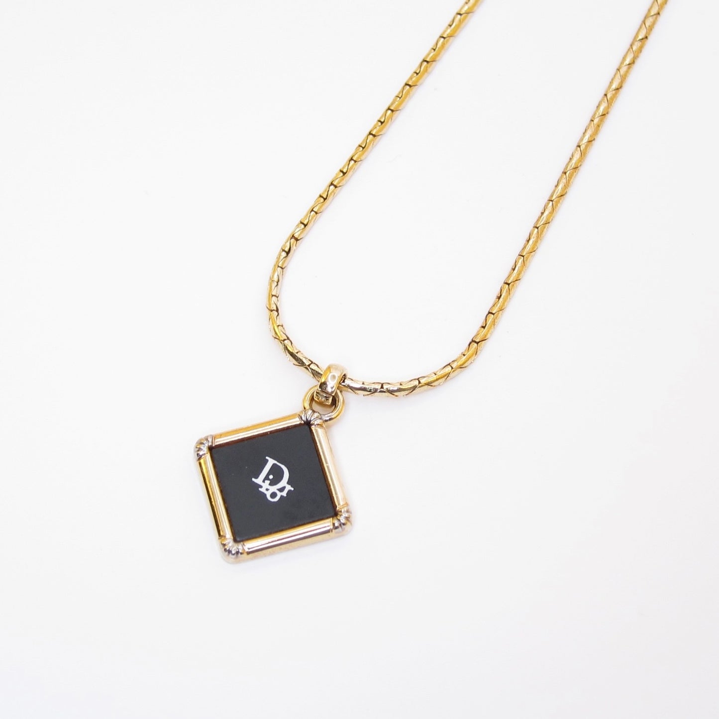 Christian Dior Vintage Dior Logo on Rhombus Black and Golden Necklace