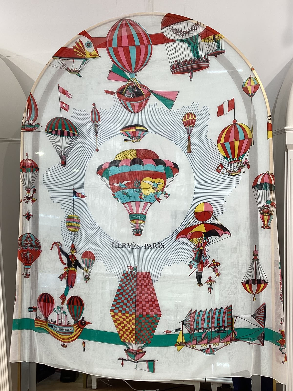 Hermes Vintage Les Folies Du Ciel Beach Cotton Large Shawl