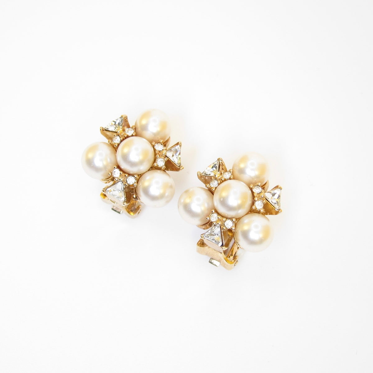 Christian Dior 金色仿珍珠花形夾式耳環