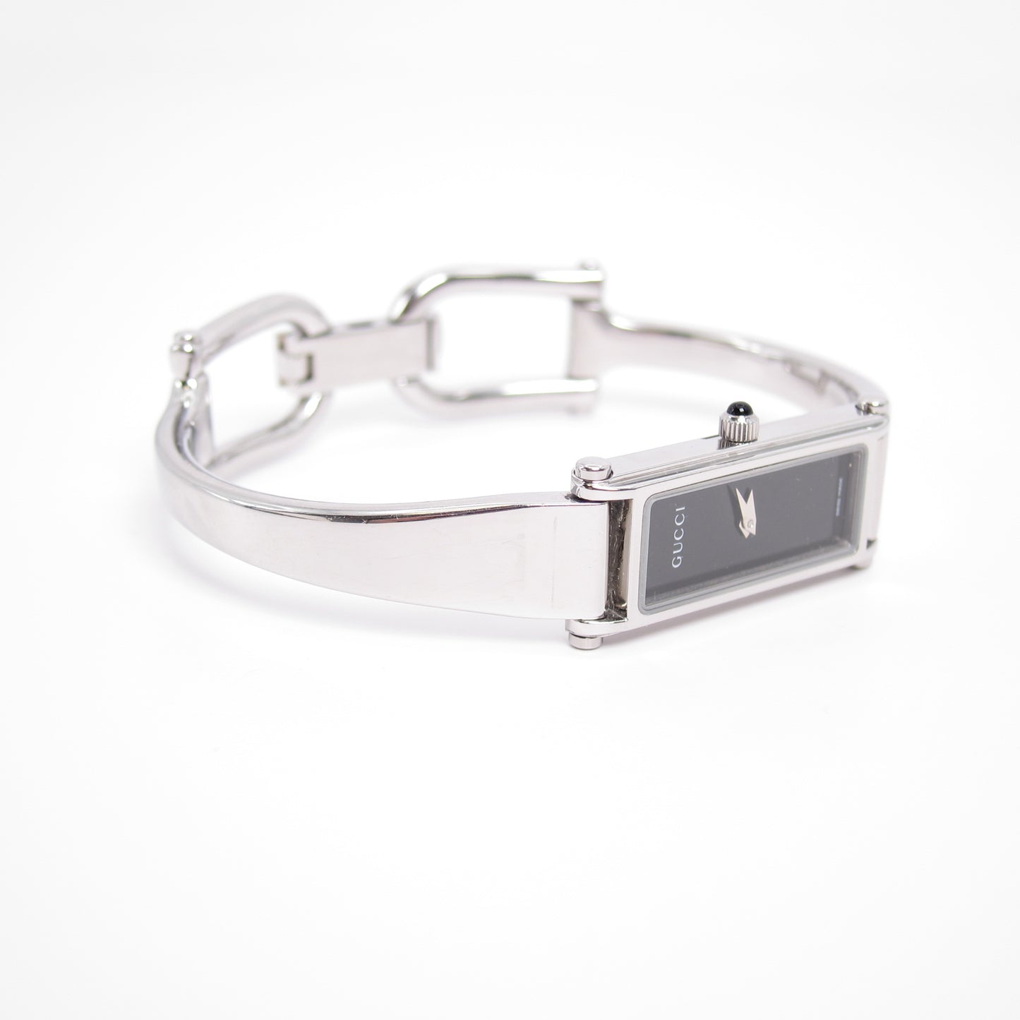 Gucci Vintage Rectangle Black Face Silver Bangle Watch