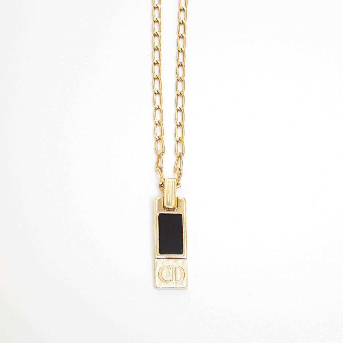 Christian Dior Vintage Black Enamel CD Bar Necklace