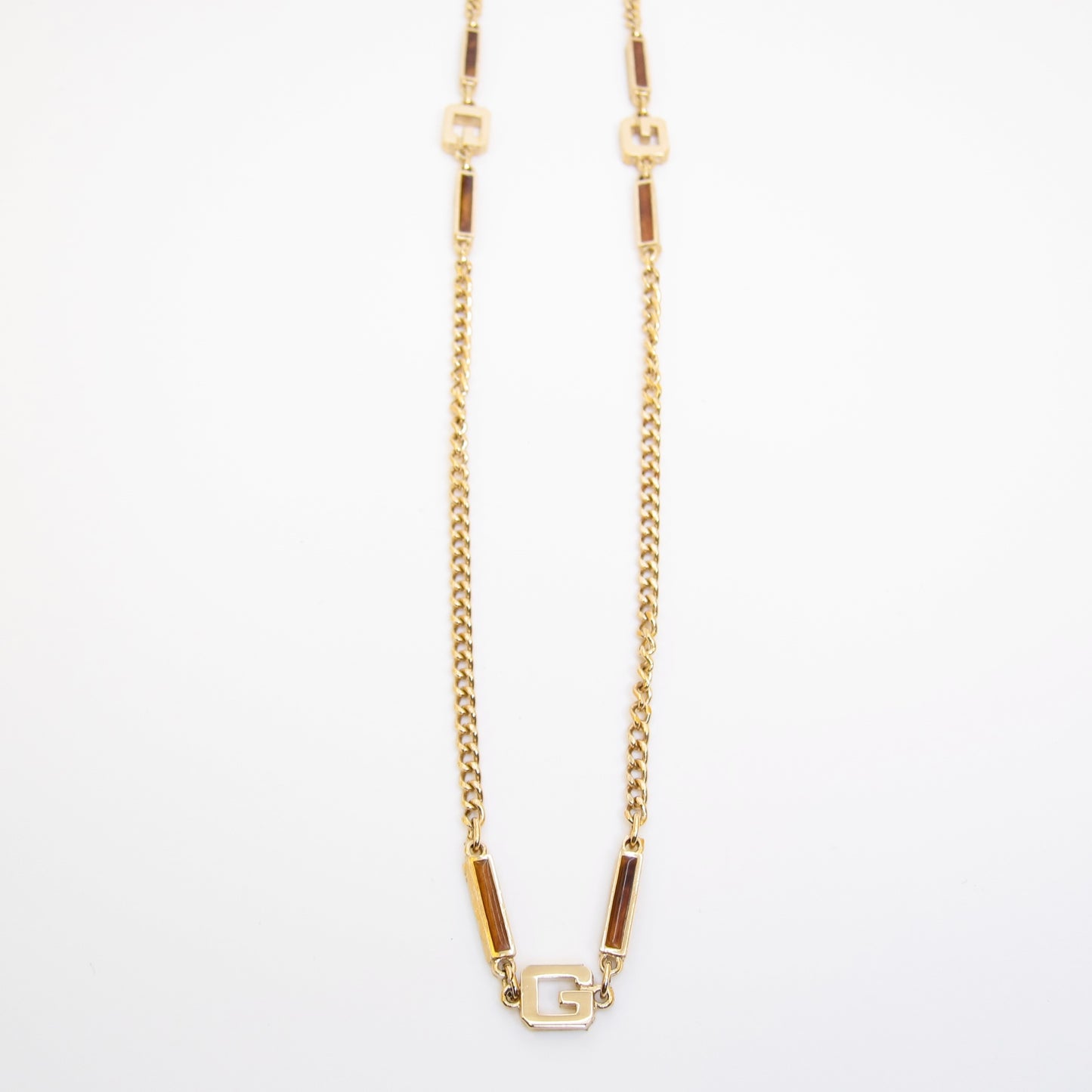 Givenchy Vintage G Logo Brown and Golden Long Necklace