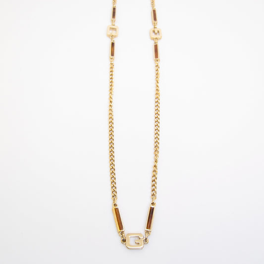 Givenchy Vintage G Logo Brown and Golden Long Necklace