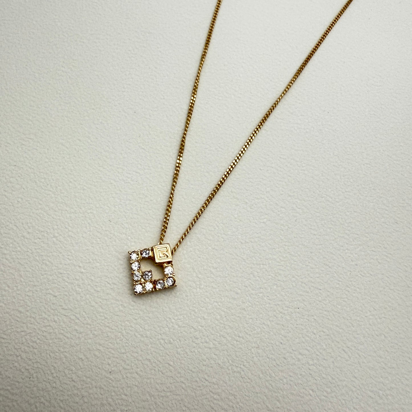 Givenchy Vintage G Logo on Rhombus with Rhinestone Golden Necklace