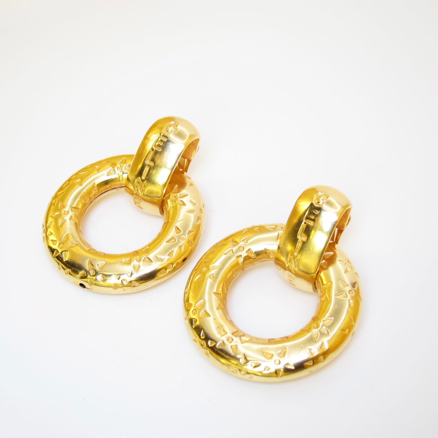 Celine Vintage Celine Logo and Circle with Star Golden Clip-on Earrings