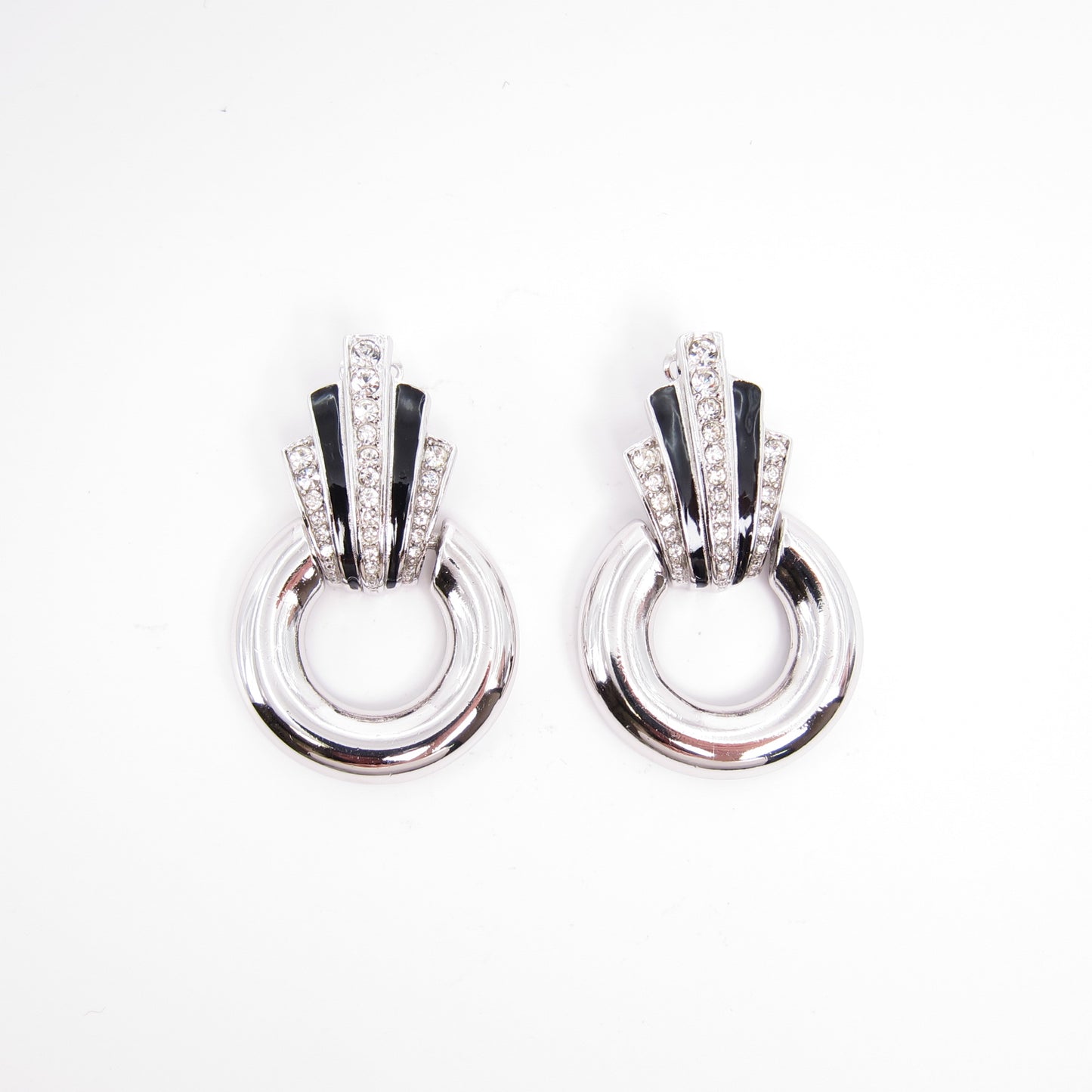 Givenchy Vintage Stylish Black and Rhinestone Silver Clip-on Earrings