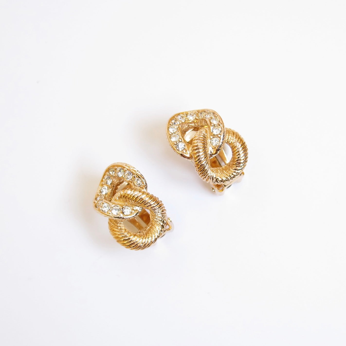 Christian Dior Vintage Link and Rhinestone Golden Clip-on Earrings
