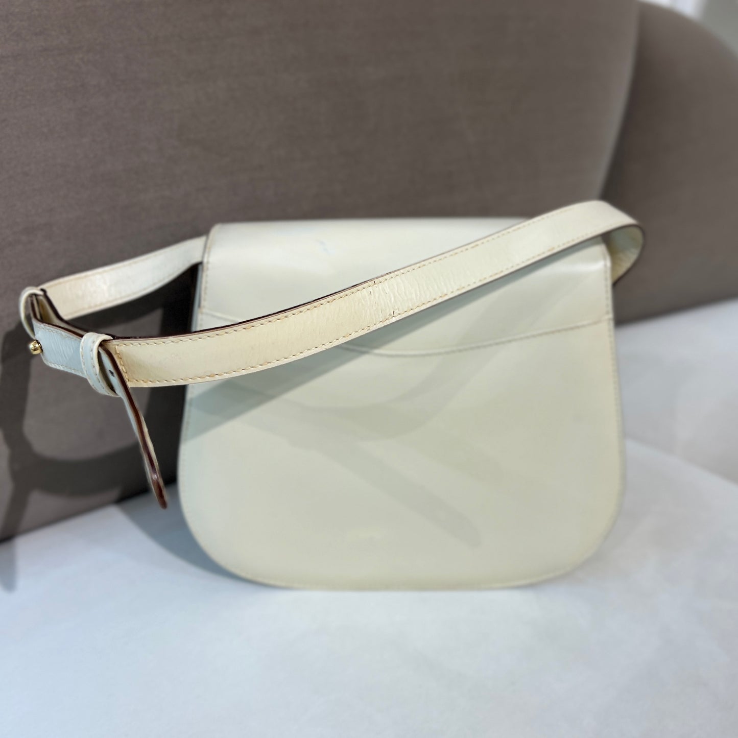 Celine Vintage Golden Lock Light Beige Leather Shoulder Bag