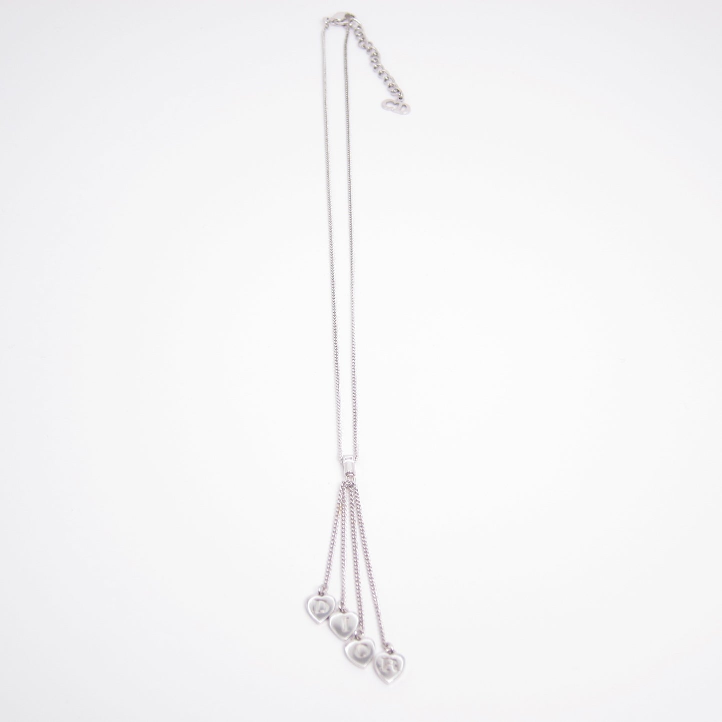 Christian Dior Vintage Heart Shaped Dior Letter Charm Tassel Silver Necklace