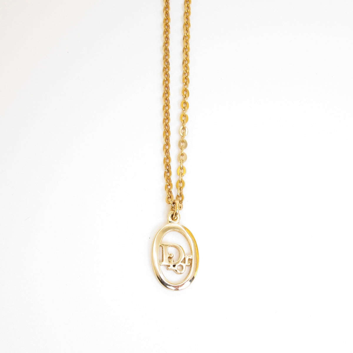 Christian Dior Vintage Oval CD Logo Gold-Tone Necklace