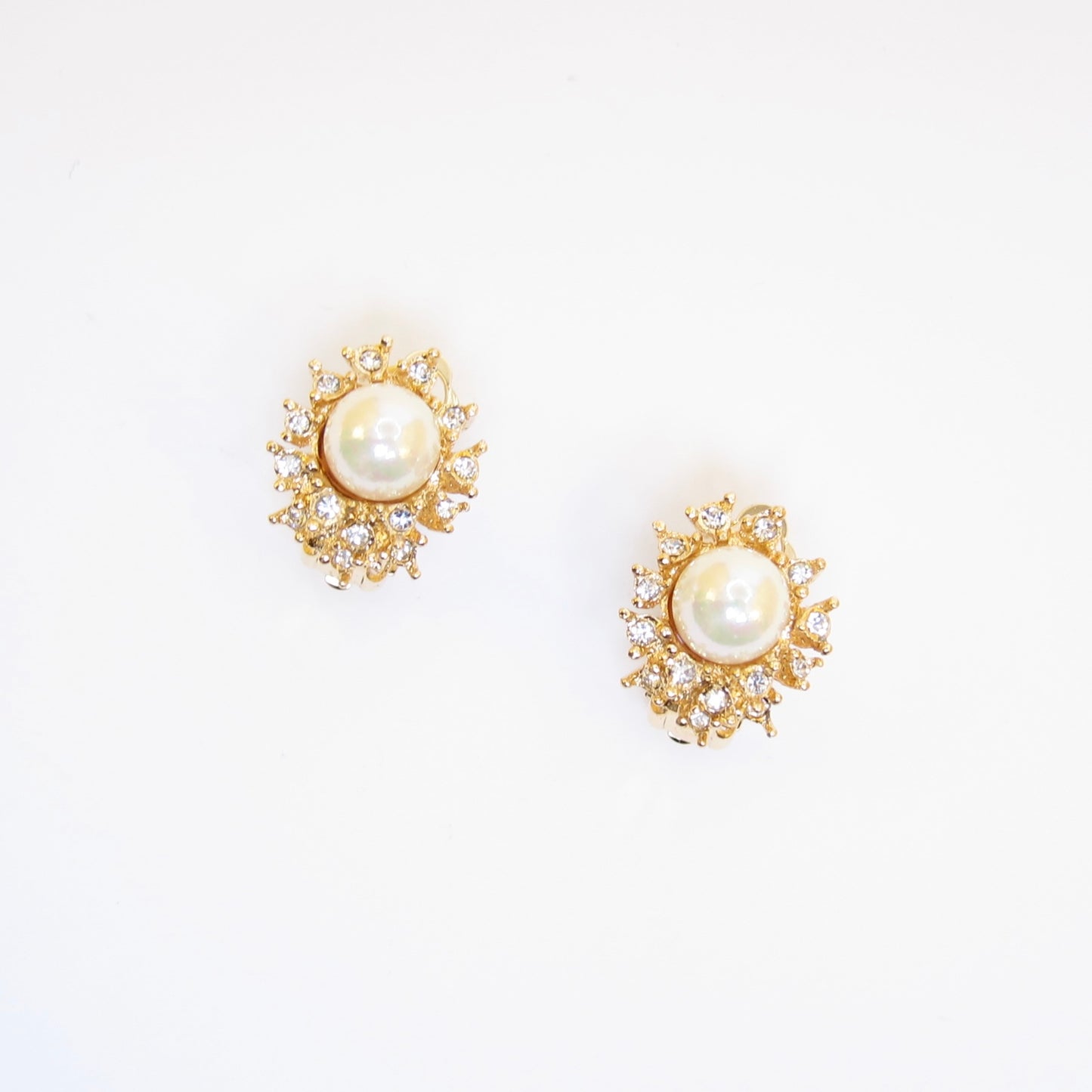 Nina Ricci Vintage Pearl and Rhinestone Golden Clip-on Earrings