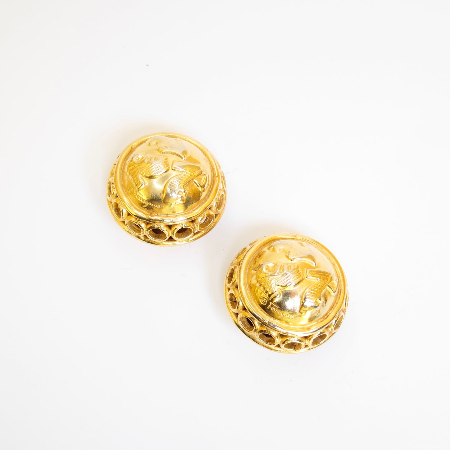 Ferragamo Vintage Shoes Motif Golden Clip-on Earrings