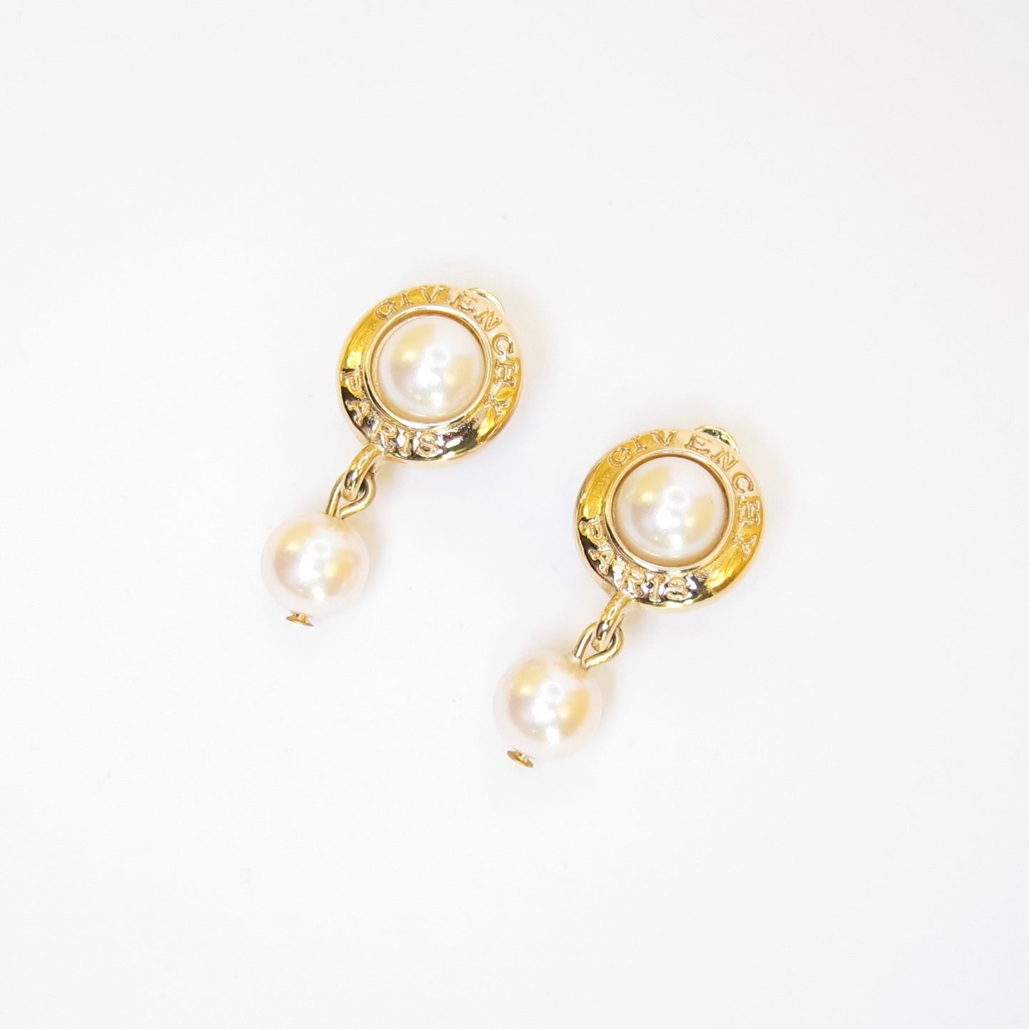Givenchy Vintage Givenchy Logo Pearl Dangle Golden Clip-on Earrings