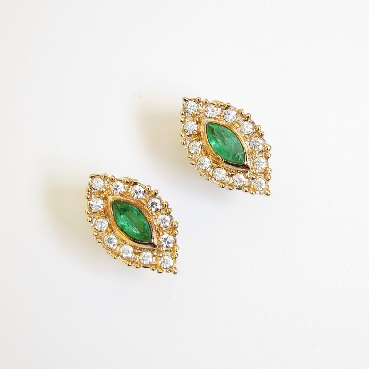 Christian Dior 金色綠石光環夾式耳環