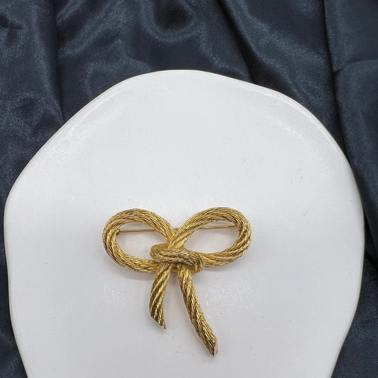 Christian Dior Vintage Twist Bow Golden Brooch