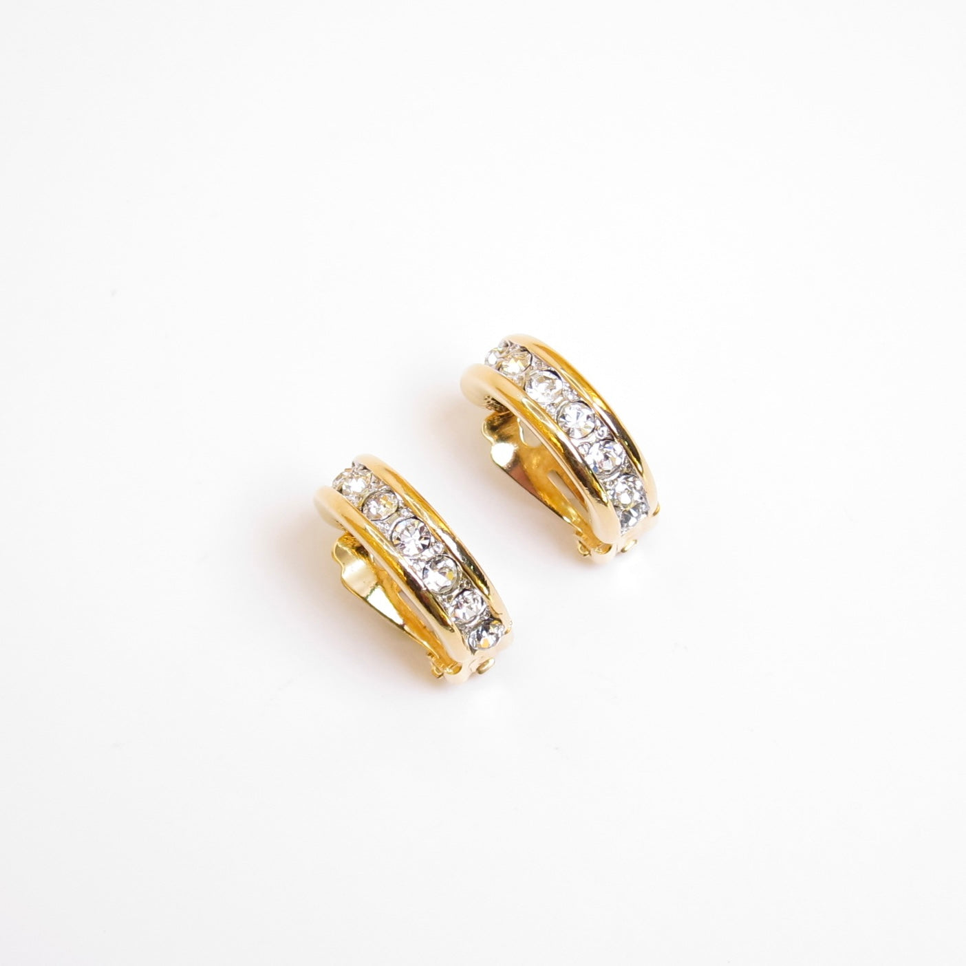 Yves Saint Laurent Vintage Rhinestone Golden Clip-on Earrings