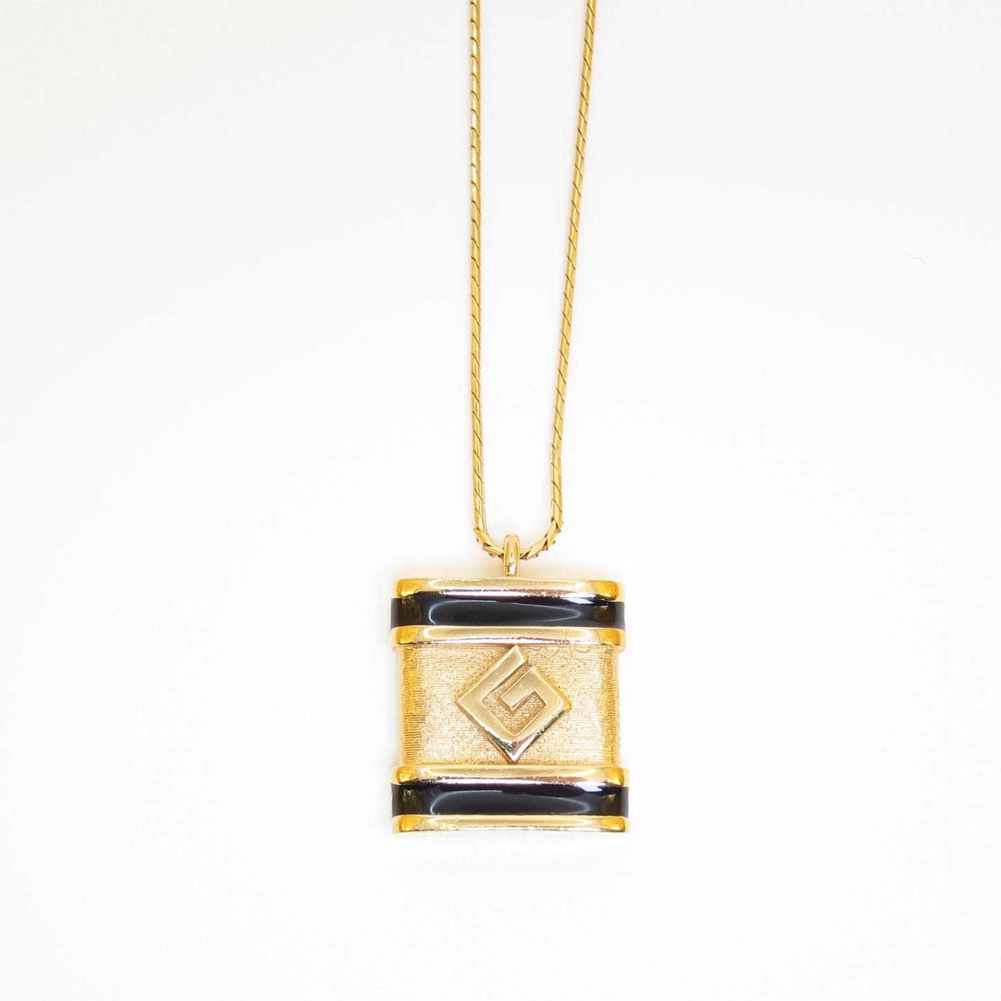 Givenchy Vintage Black Enamel G Pendant Necklace