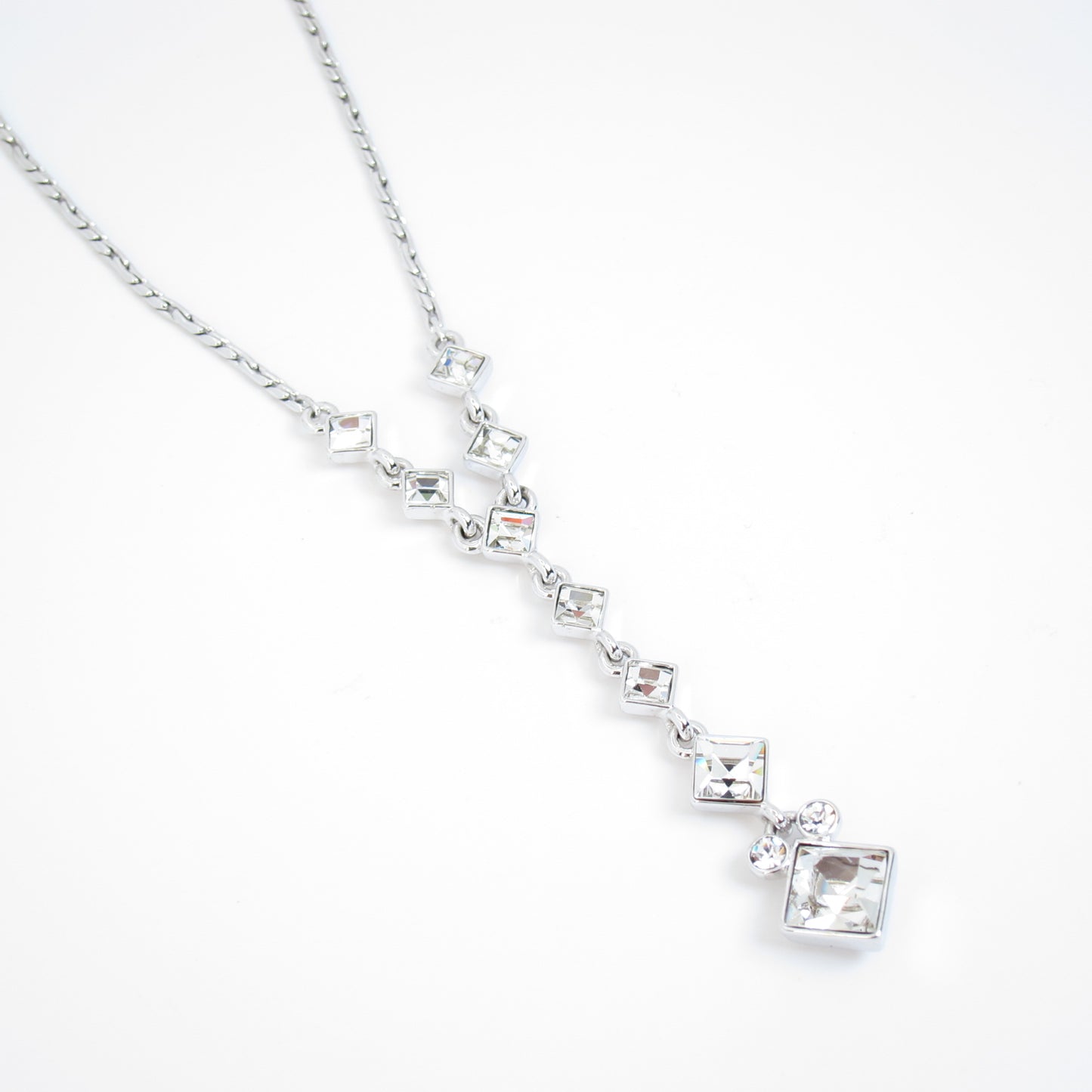 Givenchy Vintage Rhombus Rhinestone Silver Necklace