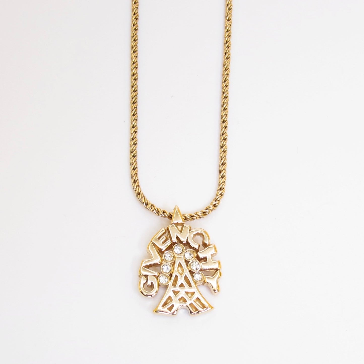 Givenchy Vintage Givenchy Logo Eiffel Tower Rhinestone Golden Necklace