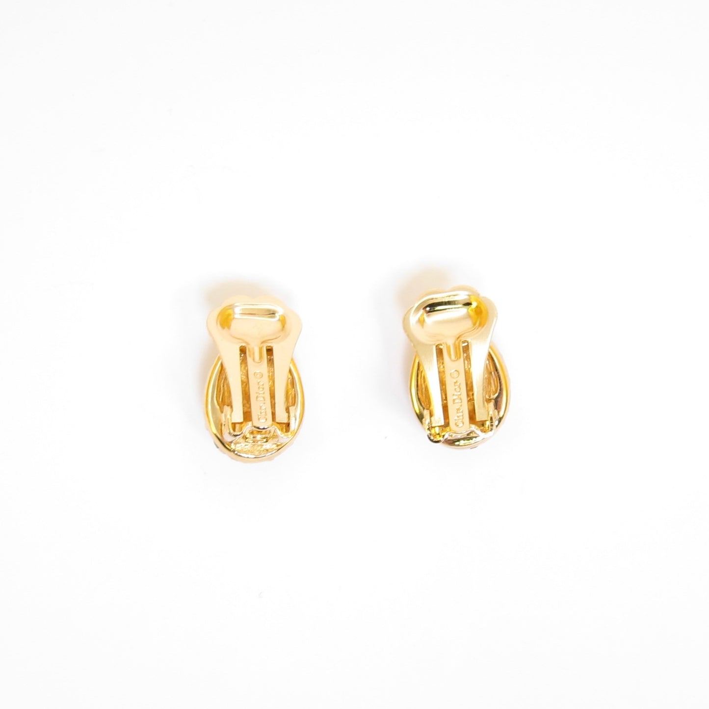 Christian Dior Vintage Drop-shaped with Rhinestone Golden Clip-on Earrings