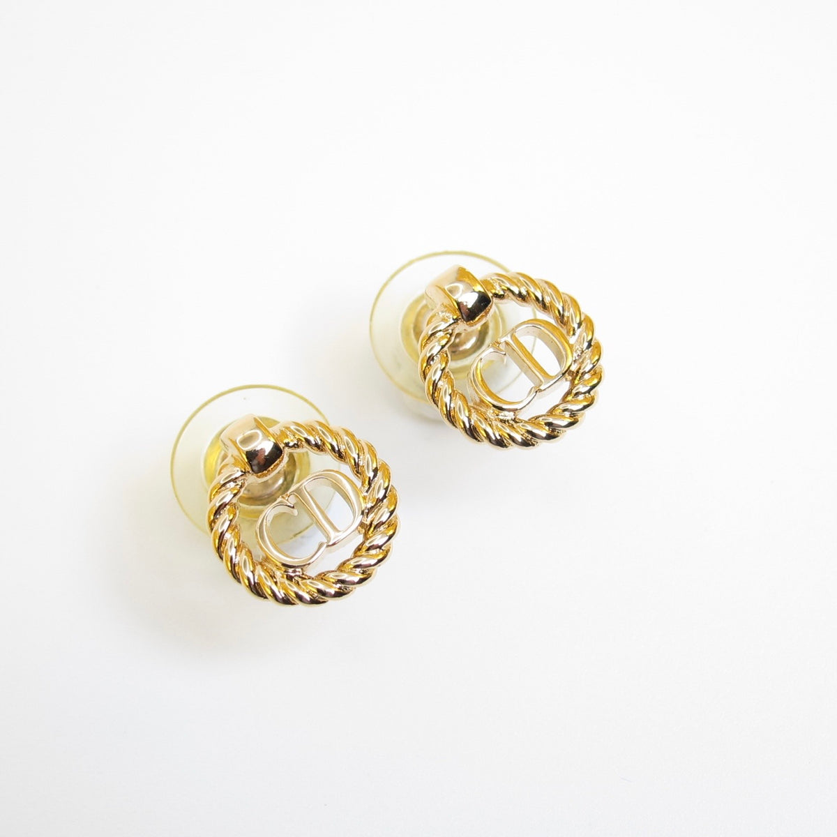 Christian Dior Vintage Rope Circle CD Logo Gold-Tone Earrings