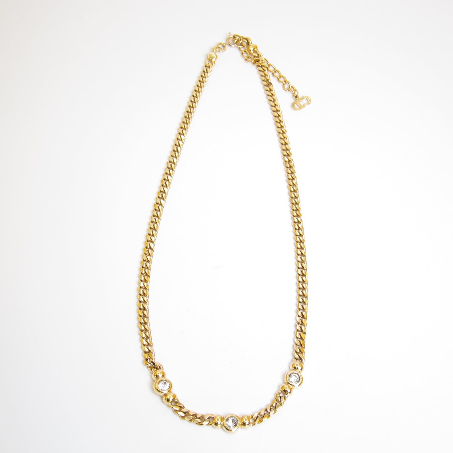 Christian Dior Vintage Rhinestone Golden Chain Necklace