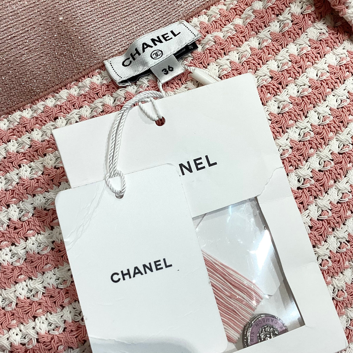 Chanel Vintage Unused Pink and White Knit Double Pocket Skirt