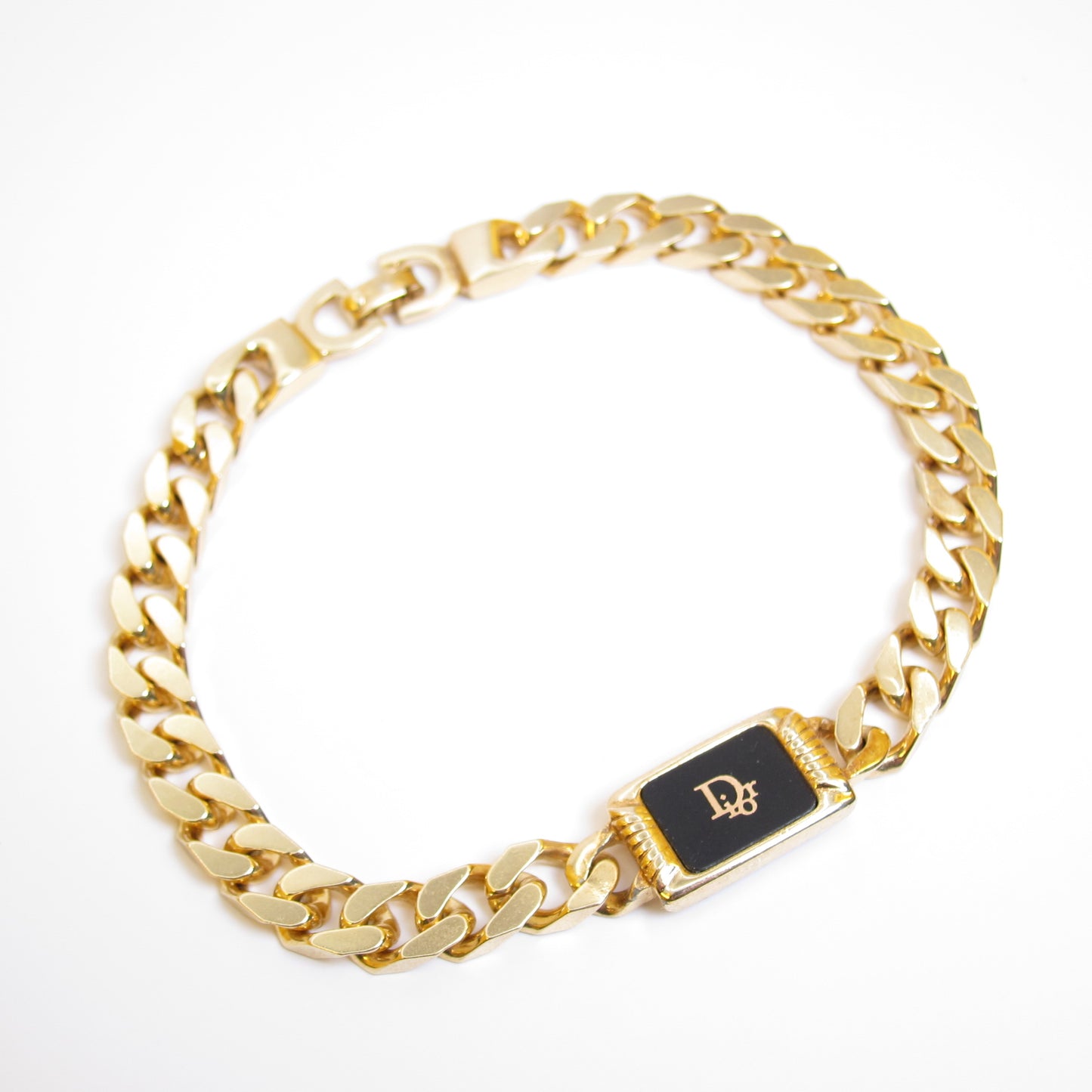 Christian Dior Vintage Dior Logo on Rectangle Black and Golden Bracelet
