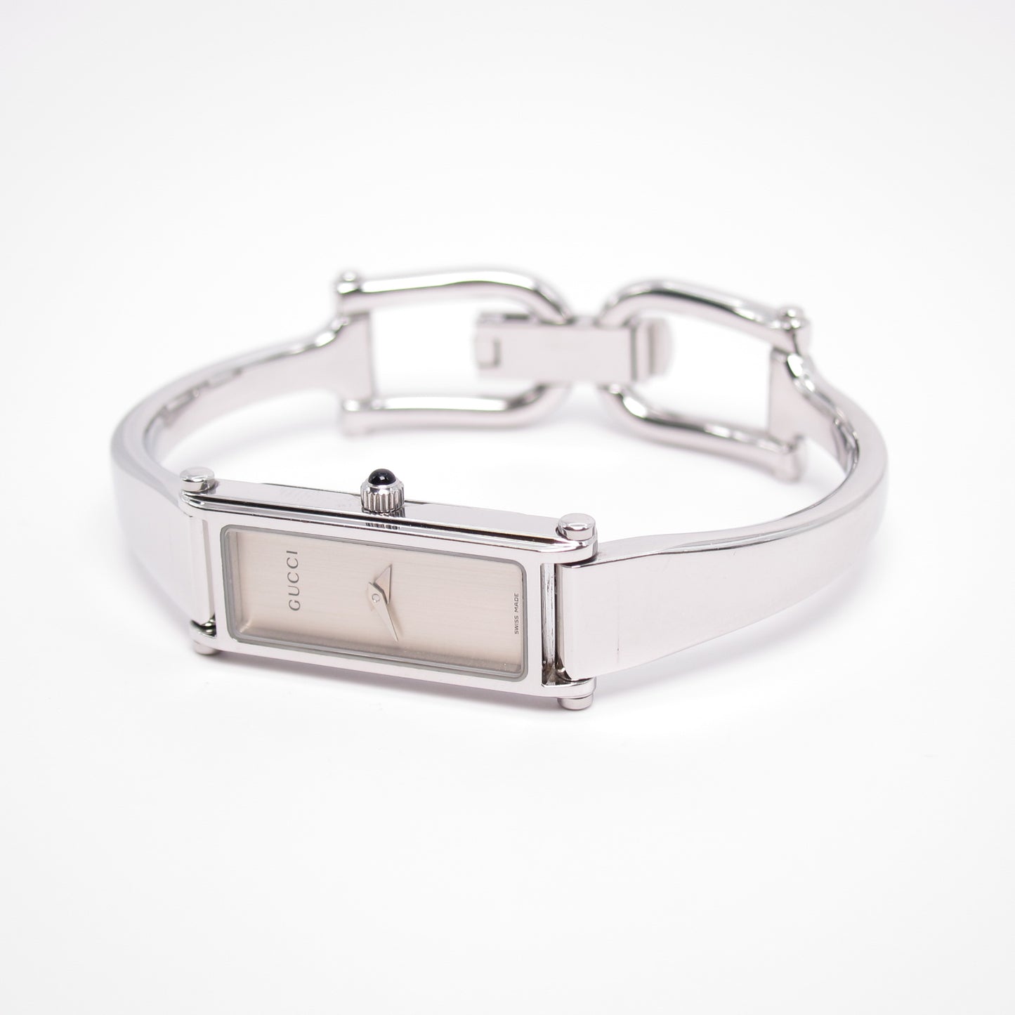 Gucci Vintage Rectangle White Face Silver Bangle Watch