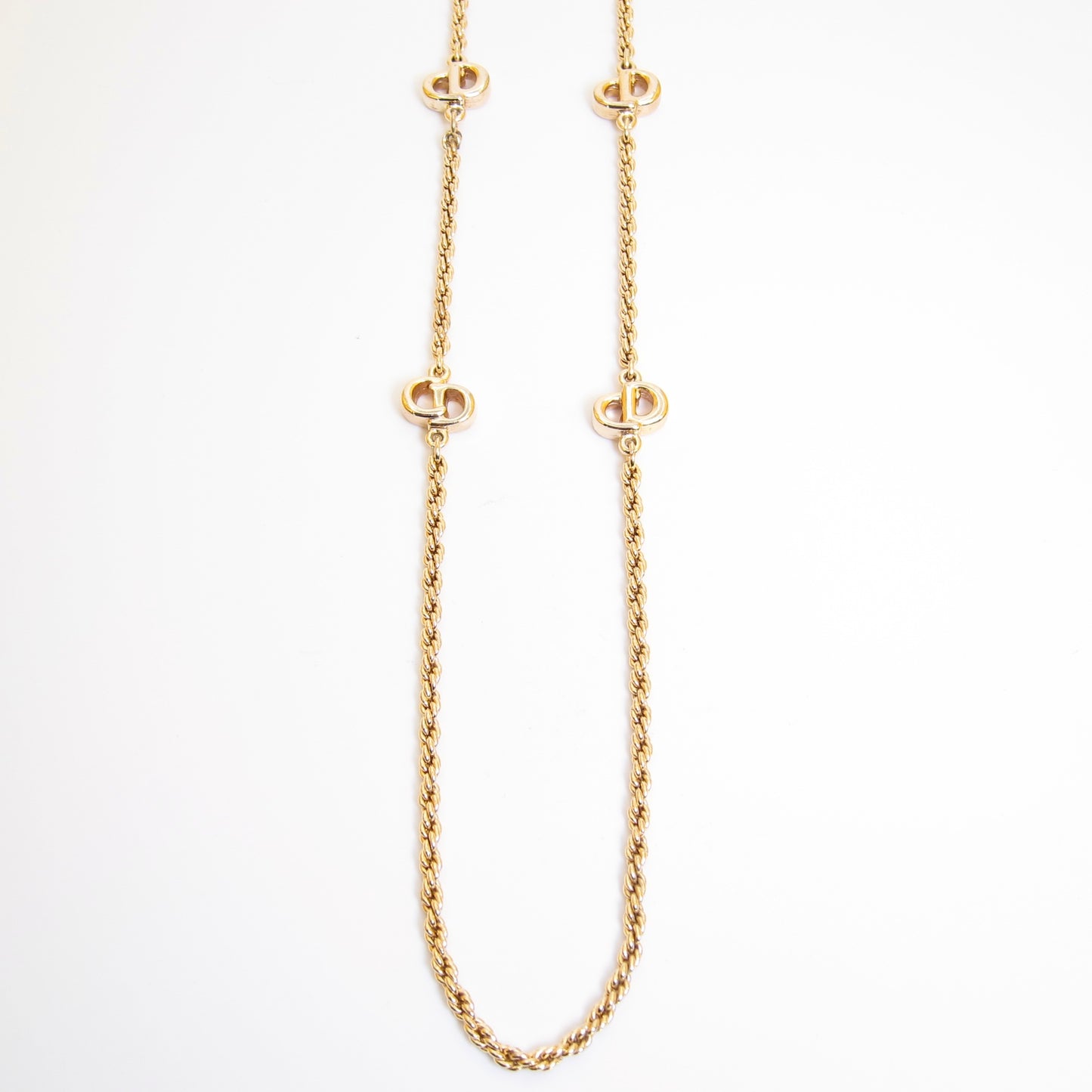Christian Dior Vintage CD Logo Golden Long Necklace