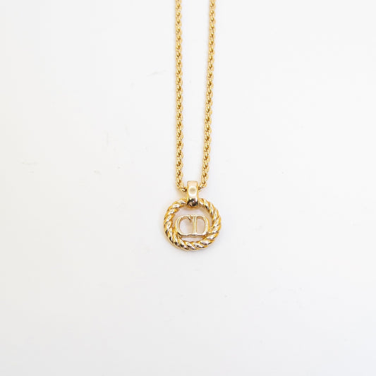 Christian Dior 復古 CD 標誌扭紋金色項鍊