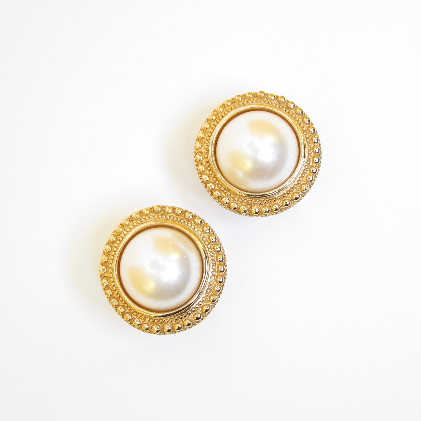Christian Dior Vintage Faux Pearl Medallion Clip-On Earrings
