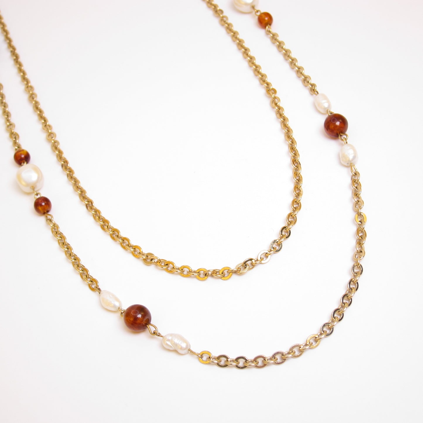 Givenchy Vintage Pearl and Amber Bead Golden Long Necklace