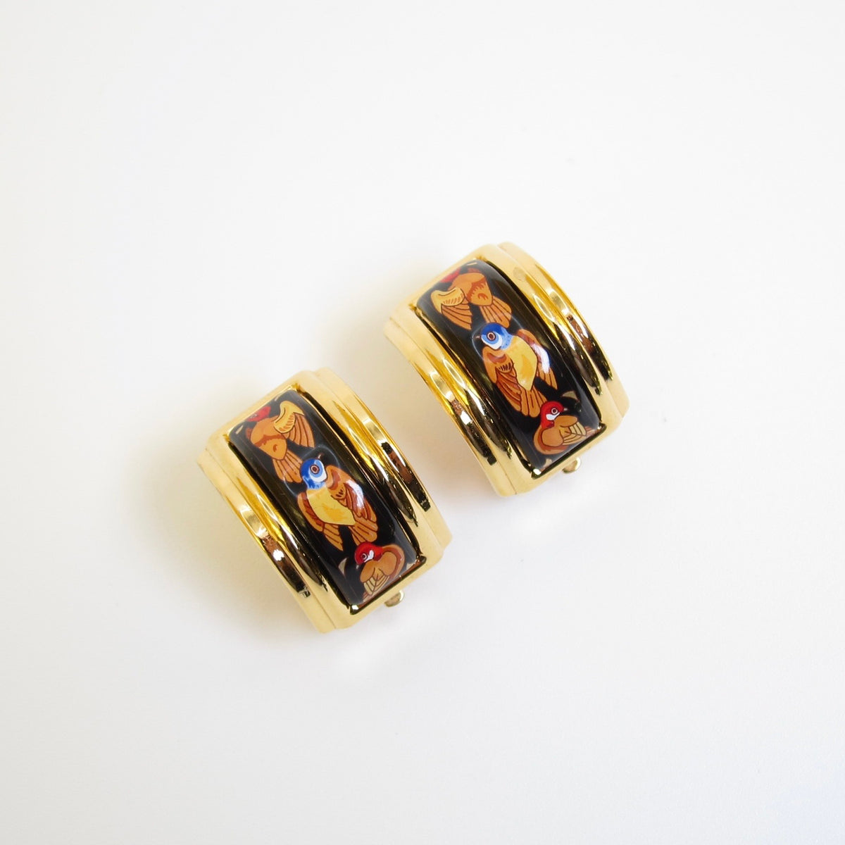 Hermès Vintage Multicolour Enamel Gold-Tone Clip-On Earrings