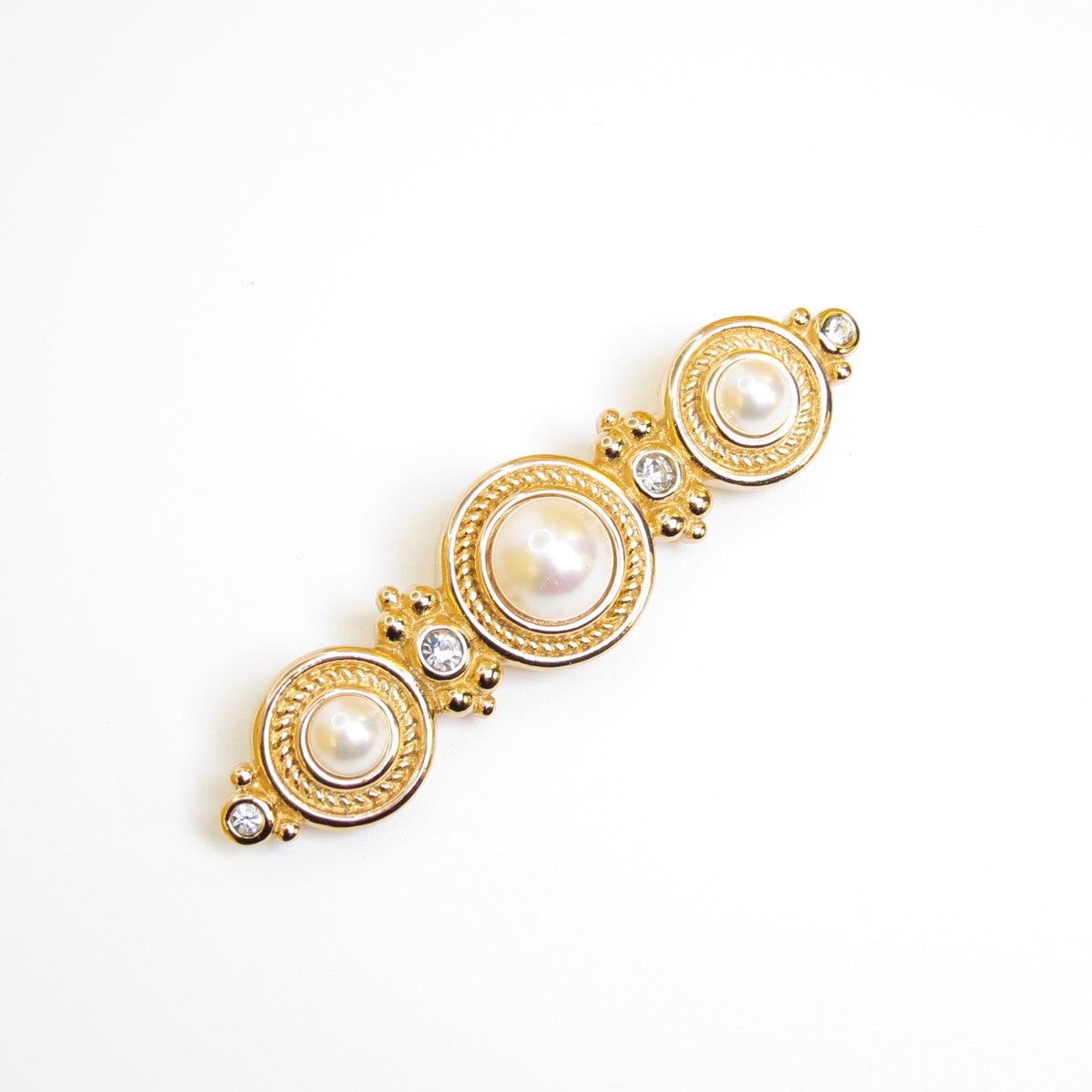 Christian Dior Vintage Pearl and Rhinestone Golden Brooch